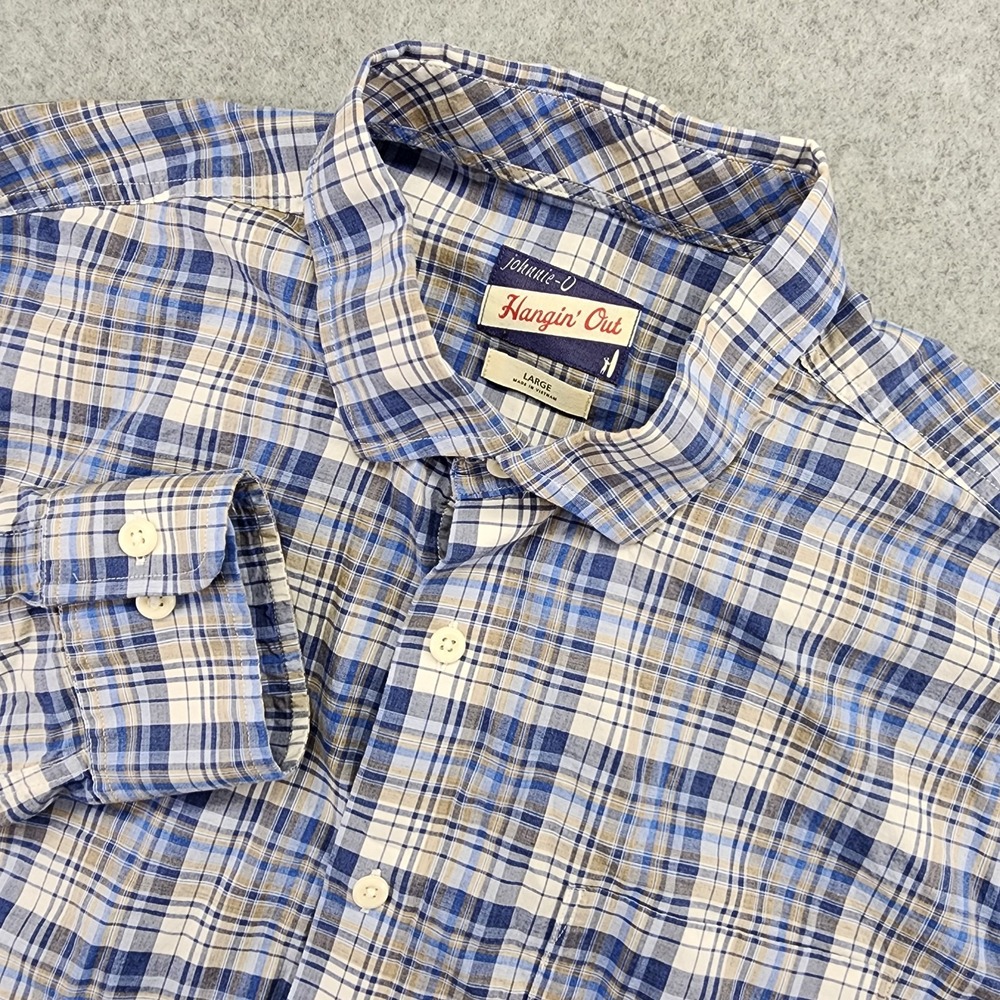 Johnnie-O‎ Hangin' Out Dylan Shirt Men's L Blue Plaid Long Sleeve Button Front
